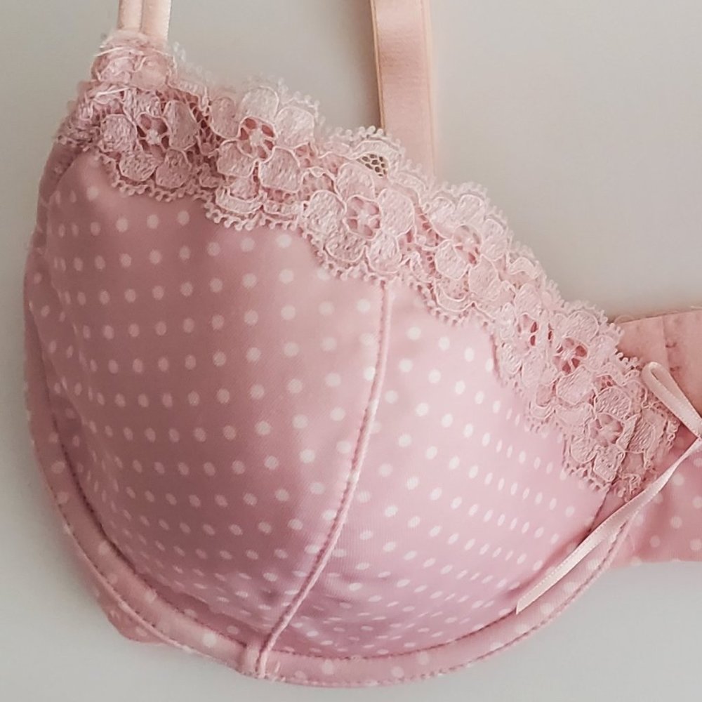 Pink Polka Dot 3 Piece Lace Trim Bra & Thong Bundle | Like New | 32D, Small - Picture 7 of 13